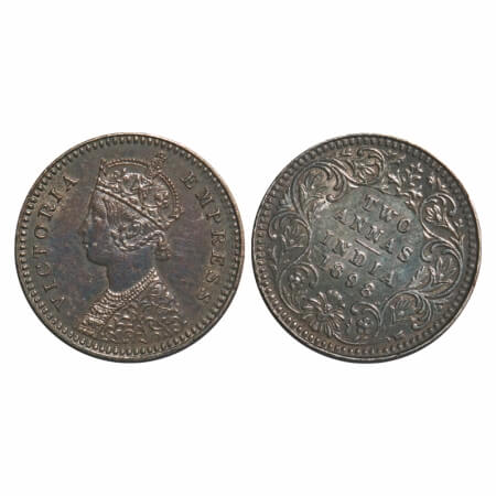 Victoria Empress, Silver, 2 Annas, 1898, Calcutta Mint, B/II, 'C' incused, 1'o clock on Re