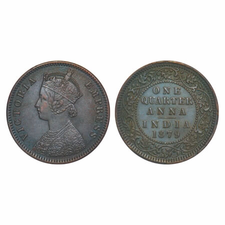 Victoria Empress, Copper, Quarter Anna, 1879, Calcutta Mint, B/II, 'C' incused. F. Prid 61