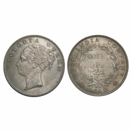Victoria Queen, Silver, Rupee, 1840, CL, Calcutta Mint, A/I, English Head, With bud leaves