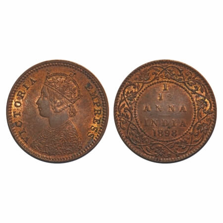Victoria Empress, Copper, 1/12 Anna, 1898, Calcutta Mint, Obv B, No mint mark. F. Prid 803