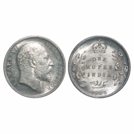 Edward VII, Silver, Rupee, 1903, Calcutta Mint, No mint mark, Ghost on Rev, Normal 5 Diamo