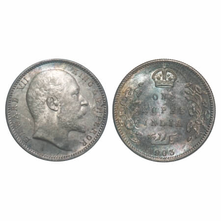 Edward VII, Silver, Rupee, 1903, Calcutta Mint, No mint mark, Normal 5 Diamonds, Ghost on