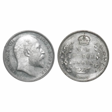 Edward VII, Silver, Rupee, 1904, Bombay Mint, 'B' incused and dot, 5 Diamonds and bottom s
