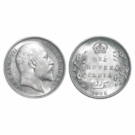 Edward VII, Silver, Rupee, 1905, Calcutta Mint, No mint mark, Ghost on Rev. F. Prid 191. G