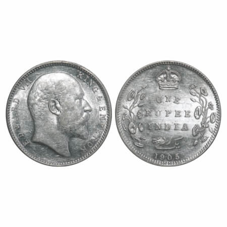 Edward VII, Silver, Rupee, 1905, Bombay Mint, 'B' incused and dot, Top stroke of numeral 5