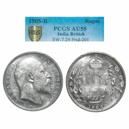 Edward VII, Silver, Rupee, 1905, Bombay Mint, 'B' incused and dot, Top stroke of numeral 5