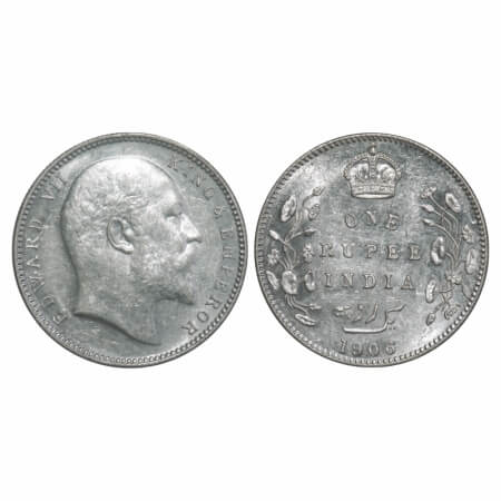 Edward VII, Silver, Rupee, 1906, Bombay Mint, 'B' incused and dot. F. Prid 202. GK 940. Un