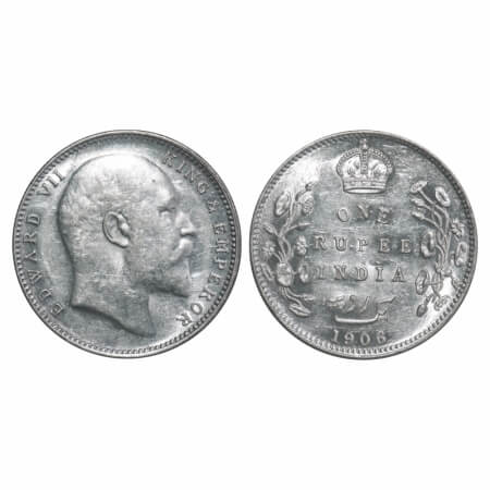 Edward VII, Silver, Rupee, 1906, Bombay Mint, 'B' incused and dot. F. Prid 202. GK 940. Un