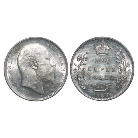 Edward VII, Silver, Rupee, 1906, Bombay Mint, 'B' incused and dot. F. Prid 202. GK 940. Br