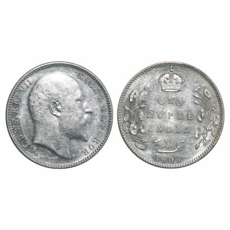 Edward VII, Silver, Rupee, 1906, Bombay Mint, No B only dot. F. Prid Unlisted. GK 941. Unc