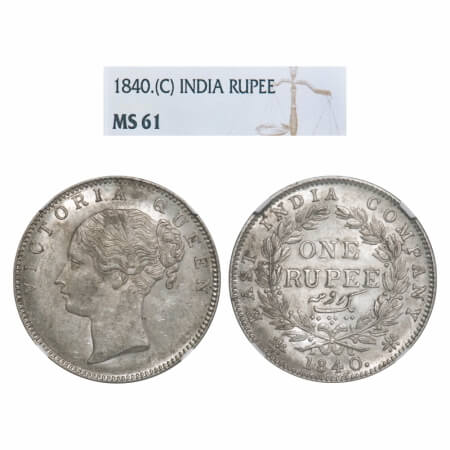 Victoria Queen, Silver, Rupee, 1840, CL, Calcutta Mint, A/I, English Head, With bud leaves