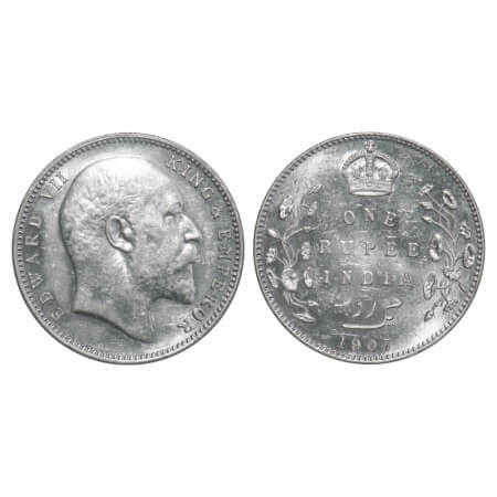 Edward VII, Silver, Rupee, 1907, Bombay Mint, 'B' incused and dot. F. Prid 203. GK 943. Br