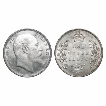 Edward VII, Silver, Rupee, 1907, Bombay Mint, 'B' incused and dot. F. Prid 203. GK 944. Ab