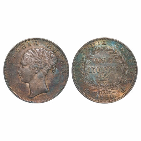 Victoria Queen, Silver, Rupee, 1840, CL, Calcutta Mint, A/I(i), English Head, With Two lea