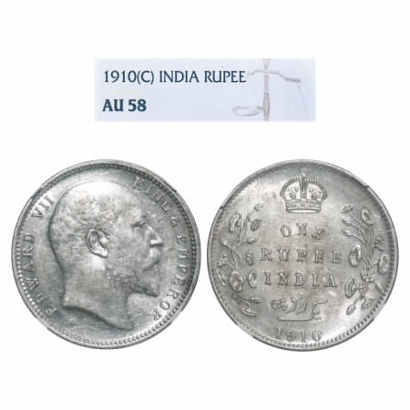Edward VII, Silver, Rupee, 1910, Calcutta Mint, No mint mark. F. Prid 196. GK 955. NGC sla