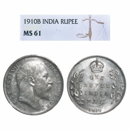 Edward VII, Silver, Rupee, 1910, Bombay Mint, No 'B' only dot. F. Prid Unlisted. GK 959. N