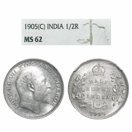 Edward VII, Silver, Half Rupee, 1905, Calcutta Mint, No mint mark. F. Prid Unlisted. GK 96