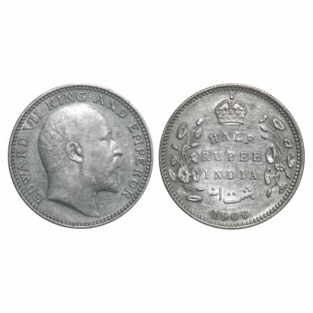 Edward VII, Silver, Half Rupee, 1906, Calcutta Mint, No mint mark. F. Prid 310. GK 964. Ex