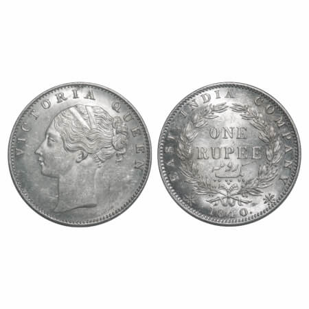 Victoria Queen, Silver, Rupee, 1840, CL, Calcutta Mint, D/VI, w/o 'M' incused, Indian Head