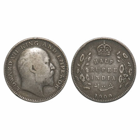 Edward VII, Silver, Half Rupee, 1909, Calcutta Mint, No mint mark. F. Prid 313. GK 969. Ve
