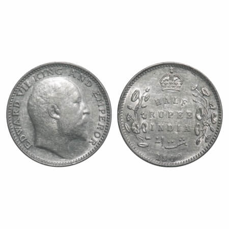 Edward VII, Silver, Half Rupee, 1910, Bombay Mint, 'B' incused and dot. F. Prid 317. GK 97