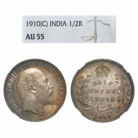 Edward VII, Silver, Half Rupee, 1910, Calcutta Mint, No mint mark. F. Prid 314. GK 971. NG