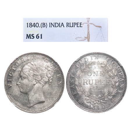 Victoria Queen, Silver, Rupee, 1840, CL, Bombay Mint, A/I, English Head, With bud leaves a