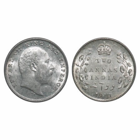 Edward VII, Silver, 2 Annas, 1910, Bombay Mint, Dot. F. Prid Unlisted. GK 988. Uncirculate
