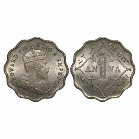 Edward VII, Copper-Nickel, 1 Anna, 1907, Bombay Mint, 'B' incused, Die cracks on Rev. F. P