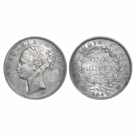 Victoria Queen, Silver, Rupee, 1840, CL, Bombay Mint, A/I(i), English Head, With Two leave