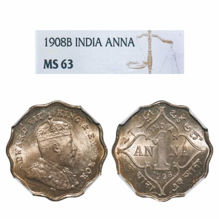 Edward VII, Copper-Nickel, 1 Anna, 1908, Bombay Mint, 'B' incused. F. Prid 927. GK 991. NG