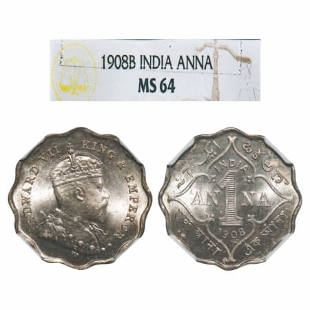 Edward VII, Copper-Nickel, 1 Anna, 1908, Bombay Mint, 'B' incused. F. Prid 927. GK 991. NG