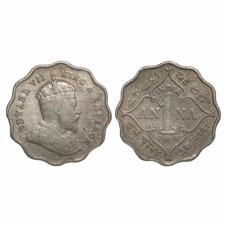 Edward VII, Copper-Nickel, 1 Anna, 1908, Bombay Mint, 'B' incused. F. Prid 927. GK 991. Ex