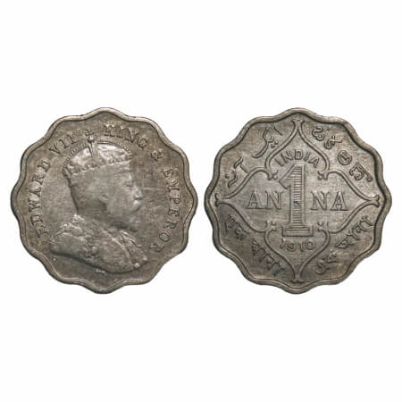 Edward VII, Copper-Nickel, 1 Anna, 1910, Bombay Mint, 'B' incused. F. Prid 929. GK 993. Ex