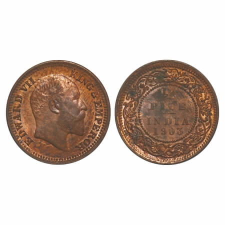 Edward VII, Copper, 1/2 Pice, 1903, Calcutta Mint, No mint mark. F. Prid 735. GK 1003. Min