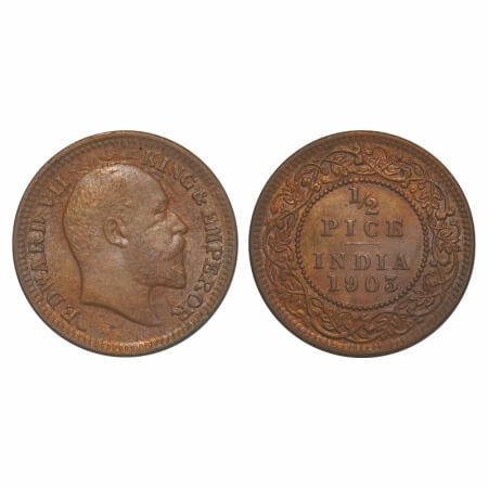 Edward VII, Copper, 1/2 Pice, 1903, Calcutta Mint, No mint mark, Die cracks on Obv, Planch