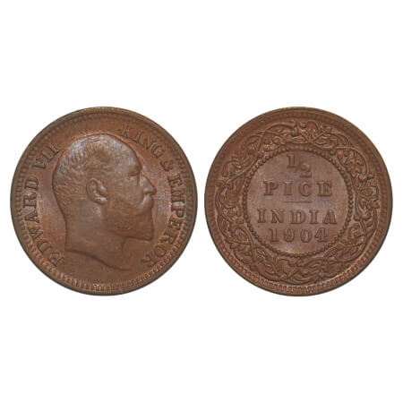 Edward VII, Copper, 1/2 Pice, 1904, Calcutta Mint, No mint mark, Die crack on Obv, Ghost o