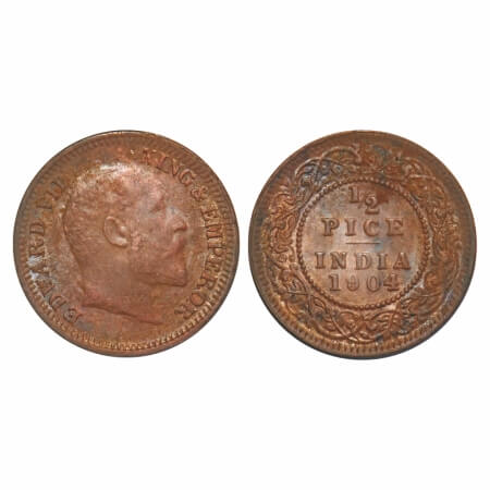 Edward VII, Copper, 1/2 Pice, 1904, Calcutta Mint, No mint mark, Die cracks on Obv, Variet