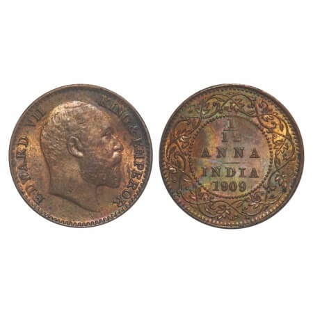 Edward VII, Bronze, 1/12 Anna, 1909, Calcutta Mint, No mint mark. F. Prid 825. GK 1019. Mi