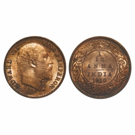 Edward VII, Bronze, 1/12 Anna, 1910, Calcutta Mint, No mint mark, Ghost on Rev. F. Prid 82