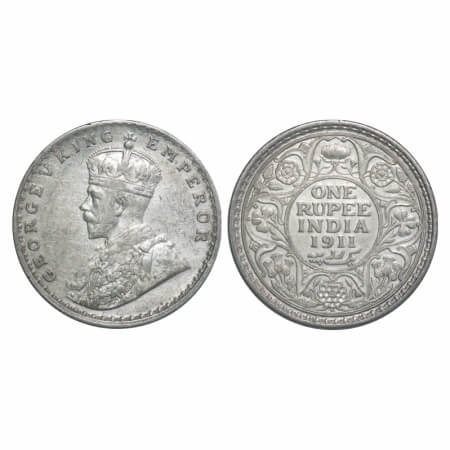 George V, Silver, Rupee, 1911, Bombay Mint, Dot, Pig-Type. F. Prid 217. GK 1022. Extremely