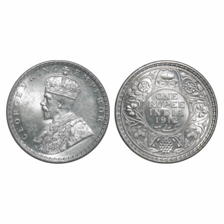 George V, Silver, Rupee, 1912, Bombay Mint, Dot. F. Prid 218. GK 1026. Uncirculated. Very 