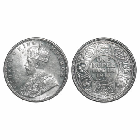George V, Silver, Rupee, 1913, Bombay Mint, Dot. F. Prid 219. GK 1028. Mint State with lus