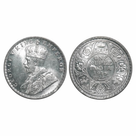 George V, Silver, Rupee, 1919, Bombay Mint, Dot, Ghost on Rev. F. Prid 225. GK 1040. Mint 