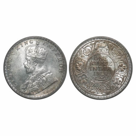 George V, Silver, Rupee, 1920, Calcutta Mint, No dot. F. Prid 216. GK 1041. Mint State, Ra
