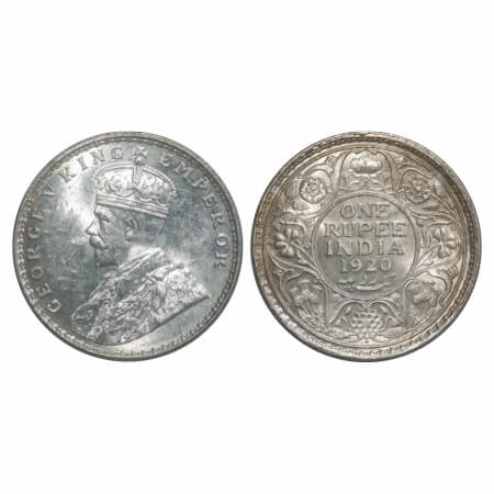 George V, Silver, Rupee, 1920, Bombay Mint, Dot. F. Prid 226. GK 1042. Mint State, Toned R