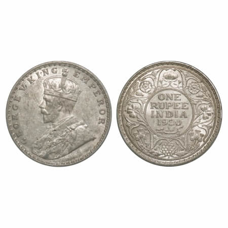 George V, Silver, Rupee, 1920, Bombay Mint, Dot, Ghost on Rev. F. Prid 226. GK 1042. Mint