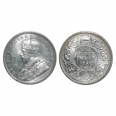 George V, Silver, Rupee, 1920, Bombay Mint, Dot, Ghost on Rev. F. Prid 226. GK 1042. Mint 