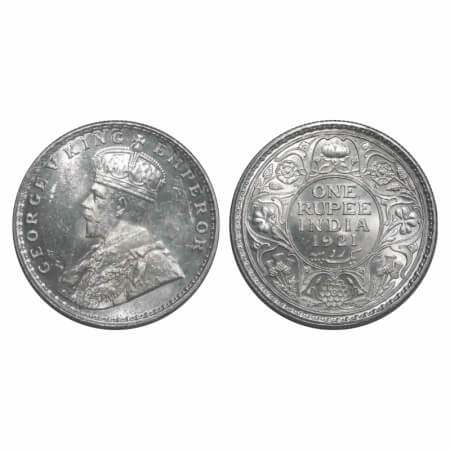 George V, Silver, Rupee, 1921, Bombay Mint, Dot. F. Prid 227. GK 1043. Uncirculated. Rare.