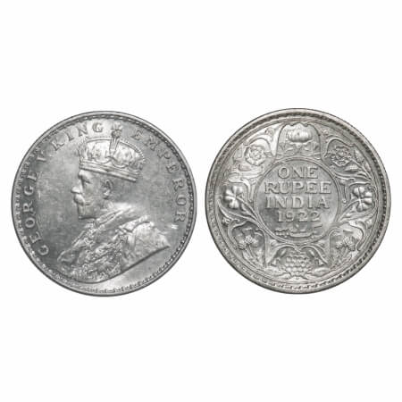 George V, Silver, Rupee, 1922, Bombay Mint, Dot. F. Prid 228. GK 1044. About Uncirculated.